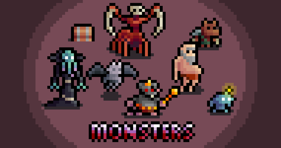 14个8*8的超低分辨率迷你奇幻像素怪物动画素材