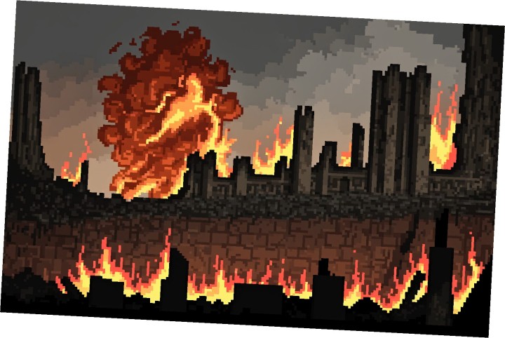 4个精美的静态像素燃烧的城市背景图片素材