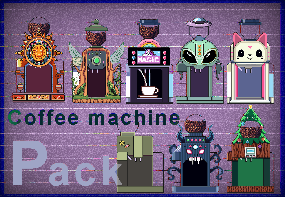 8种不同款式的像素咖啡机素材
