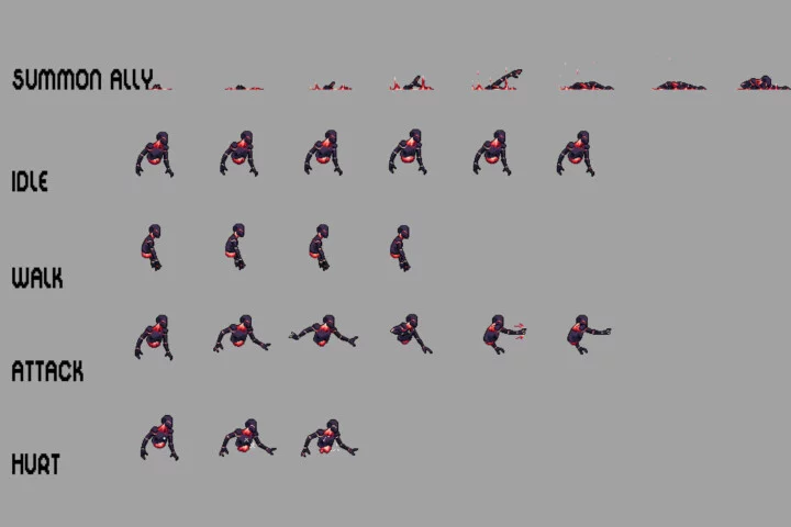 精美的横版像素黑暗精灵女王和恶魔动画素材