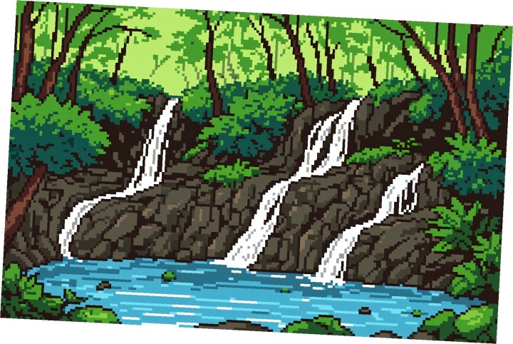 5个独特的静态像素森林瀑布背景图片素材