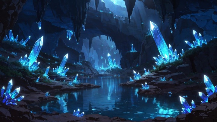 3个免费的静态视觉小说水晶洞穴背景图片素材