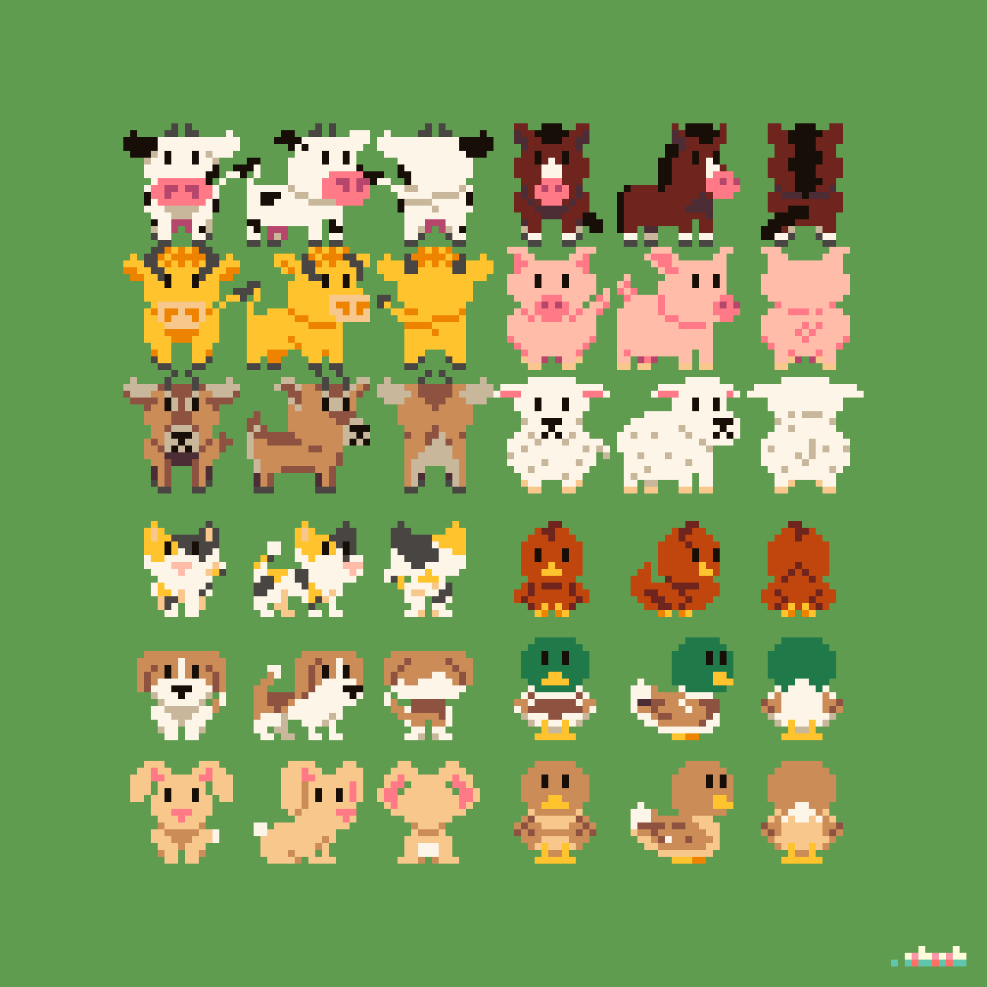 3个方向的18*18像素Q版农场动物动画素材