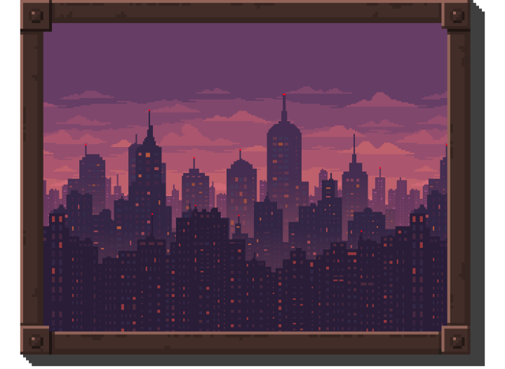 精美的视差效果像素夜晚霓虹大都市背景图片素材