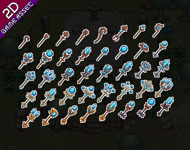 400+的32*32奇幻像素武器法杖图标素材