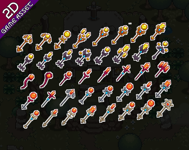 400+的32*32奇幻像素武器法杖图标素材