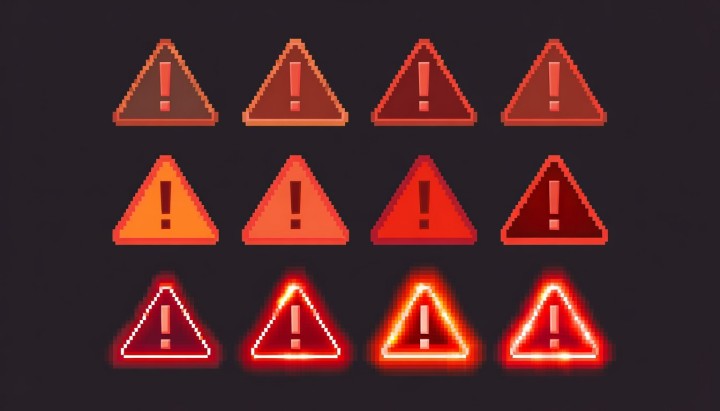 AI辅助的像素独立游戏低生命值警告和危险反馈UI素材