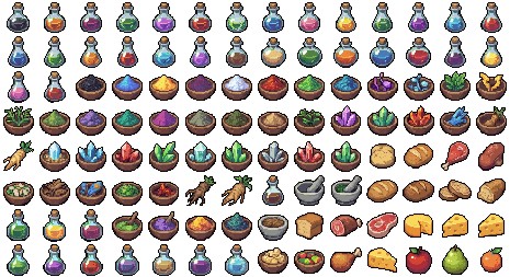 500+的专为奇幻像素角色扮演游戏和界面设计的图标素材合集