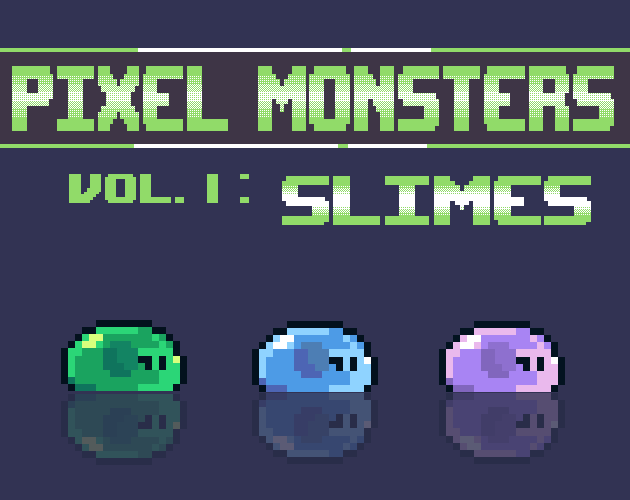 3种不同颜色的完整像素史莱姆敌人动画素材