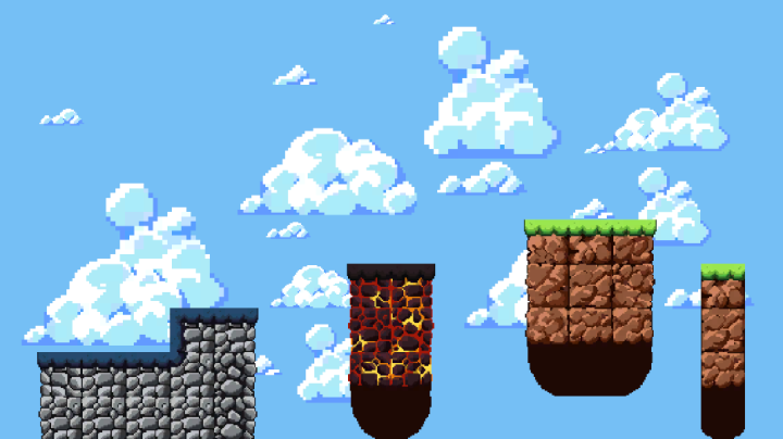 专为平台游戏设计的32px像素天空平台图块集素材