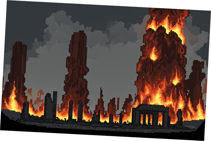 4个精美的静态像素燃烧的城市背景图片素材