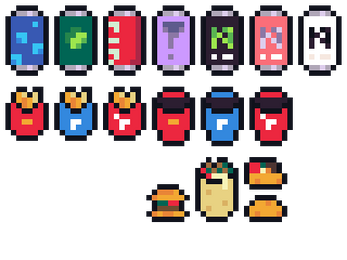 17个免费的迷你像素垃圾食品图标素材