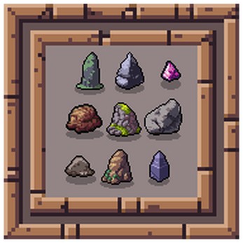 30个形态各异的像素石头、矿石和晶体变体素材