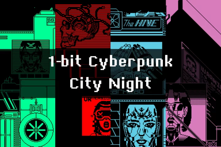 4个精美的1bit视差效果像素赛博城市夜景背景图片素材