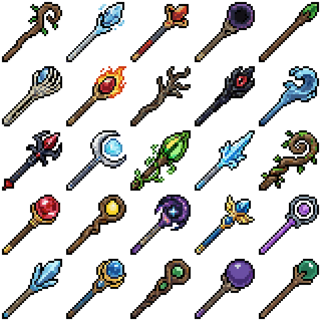 25个32*32的像素奇幻武器法杖图标素材