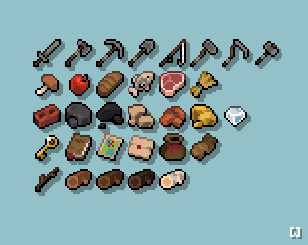 32个免费的16*16像素游戏物品图标素材