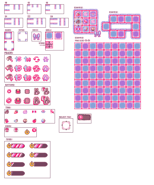 免费的粉色可爱像素三消游戏UI素材
