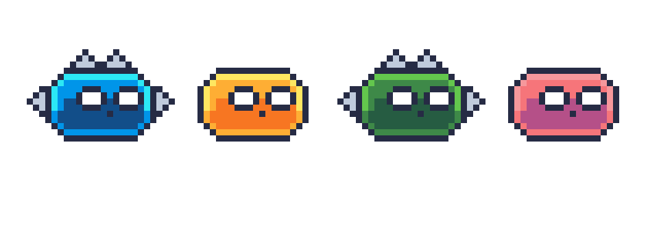 4种不同颜色的可爱像素史莱姆怪物动画素材