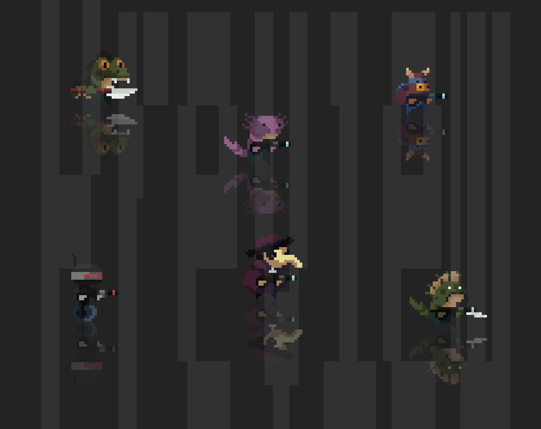 巨型的横版像素平台游戏敌人、背景、图块集、主要玩家、NPC、装饰和道具素材