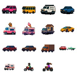 15个紧凑的64*64复古像素车辆素材