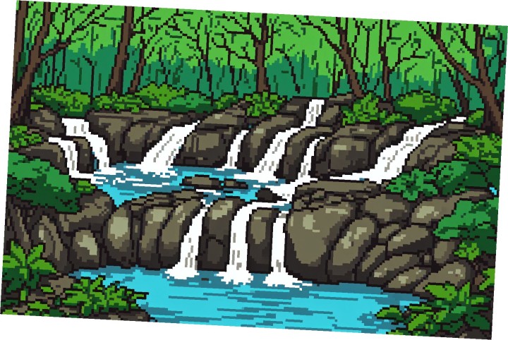 5个独特的静态像素森林瀑布背景图片素材