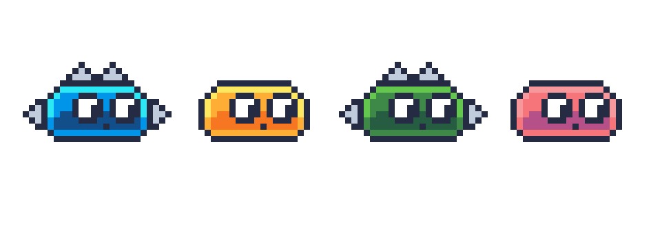 4种不同颜色的可爱像素史莱姆怪物动画素材