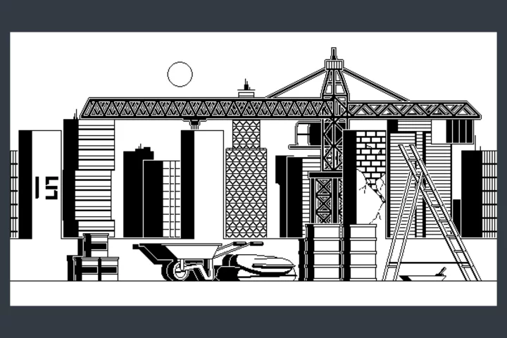 4个精美的1bit黑白视差效果像素城市屋顶背景图片素材