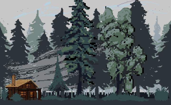 视差效果的像素迷雾森林背景图片素材