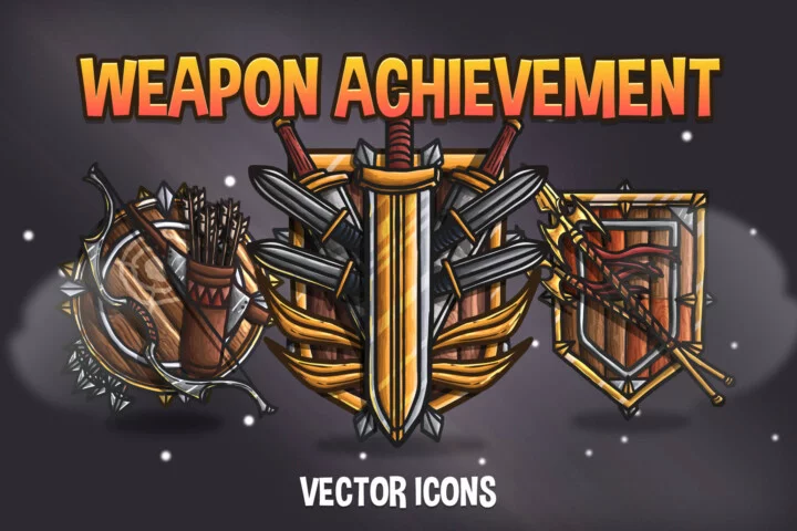 30个精美的矢量2D RPG游戏武器成就图标素材