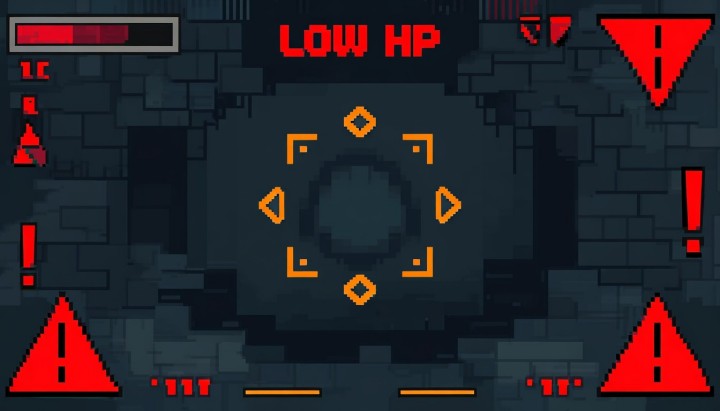 AI辅助的像素独立游戏低生命值警告和危险反馈UI素材