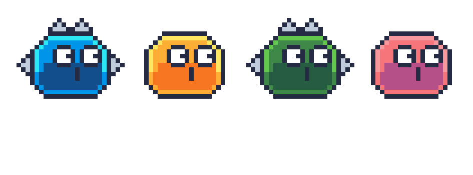 4种不同颜色的可爱像素史莱姆怪物动画素材