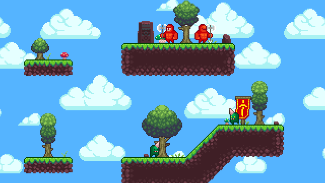 精美的16*16横版像素平台游戏草地图块集素材