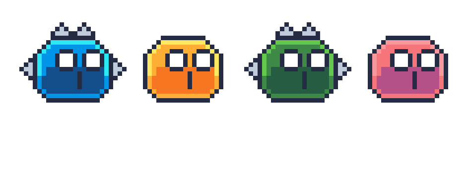 4种不同颜色的可爱像素史莱姆怪物动画素材