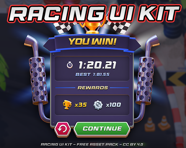 免费的用于2D赛车游戏的UI资产素材