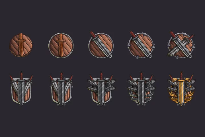 30个精美的矢量2D RPG游戏武器成就图标素材