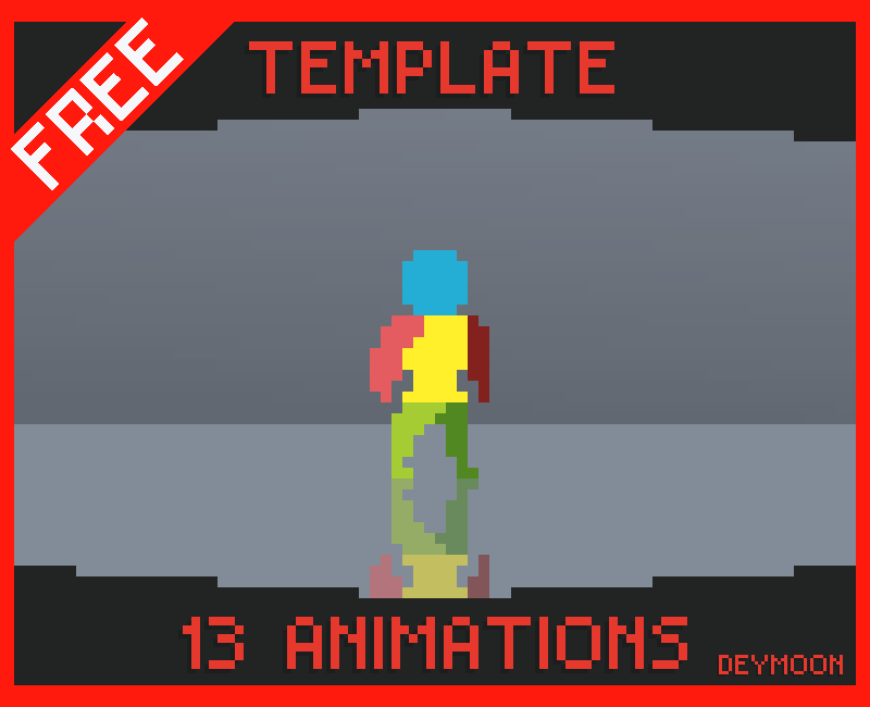 免费横版像素全动画角色基础模板素材