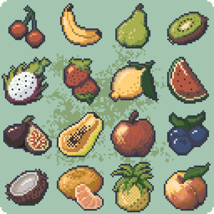 16个32*32的像素风格水果图标素材