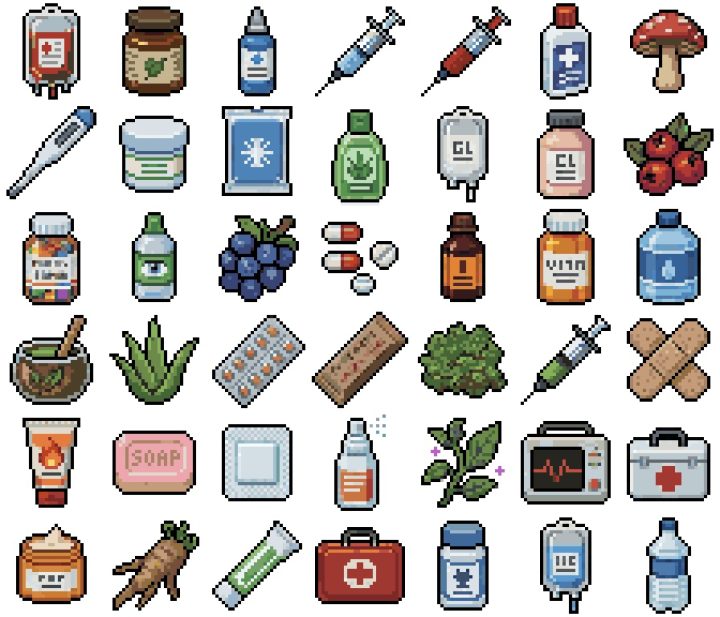 42个适用于像素生存游戏的药物图标素材