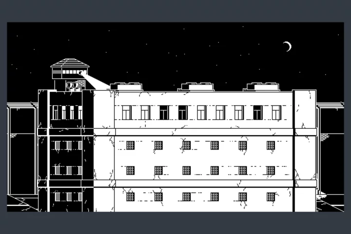 4个精美的1bit黑白视差效果像素监狱背景图片素材