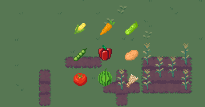 免费的小型像素农场农作物和图块素材