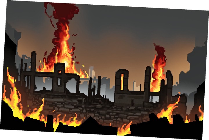 4个精美的静态像素燃烧的城市背景图片素材