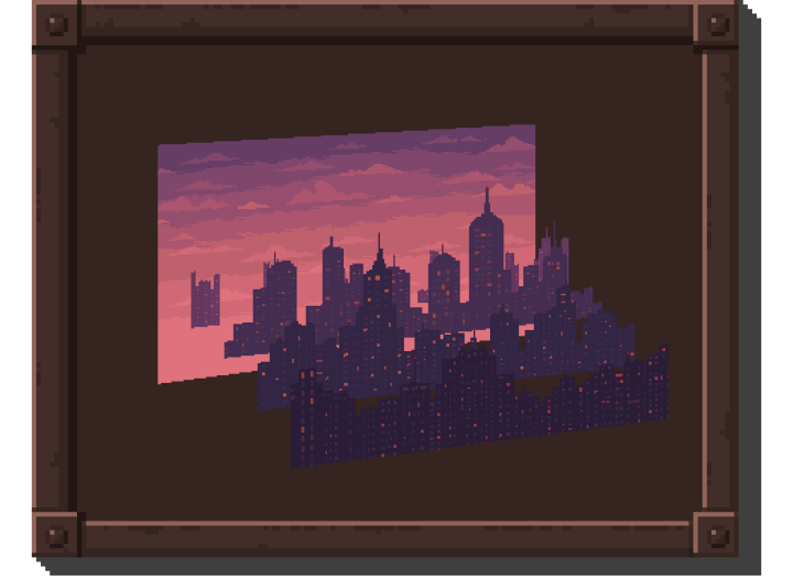 精美的视差效果像素夜晚霓虹大都市背景图片素材