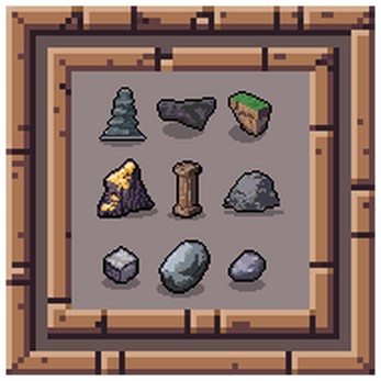 30个形态各异的像素石头、矿石和晶体变体素材