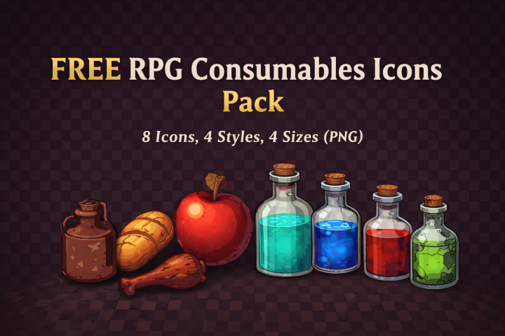 8个免费的简洁奇幻2D RPG游戏消耗品图标素材