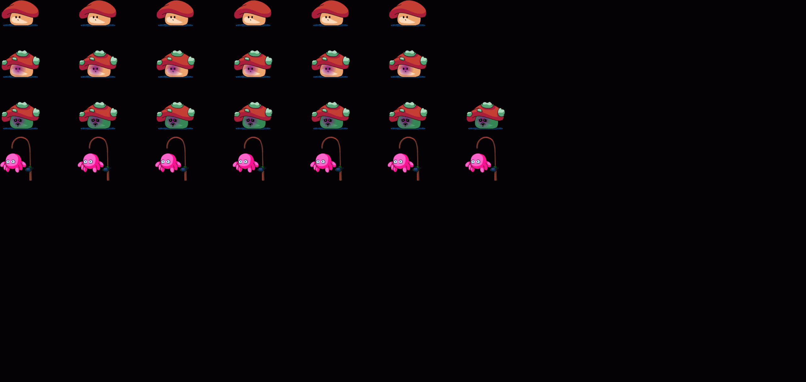 4个精美的奇幻2D蘑菇怪物动画素材