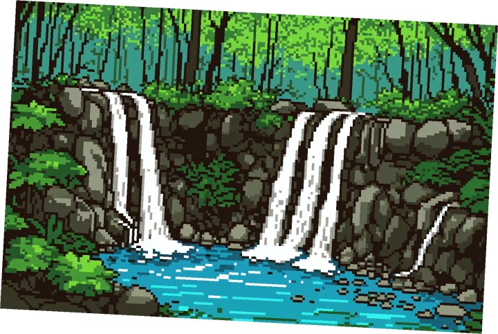 5个独特的静态像素森林瀑布背景图片素材