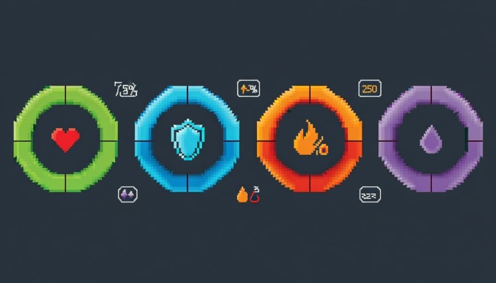 AI辅助生成的独立像素游戏状态和用户界面UI特效素材