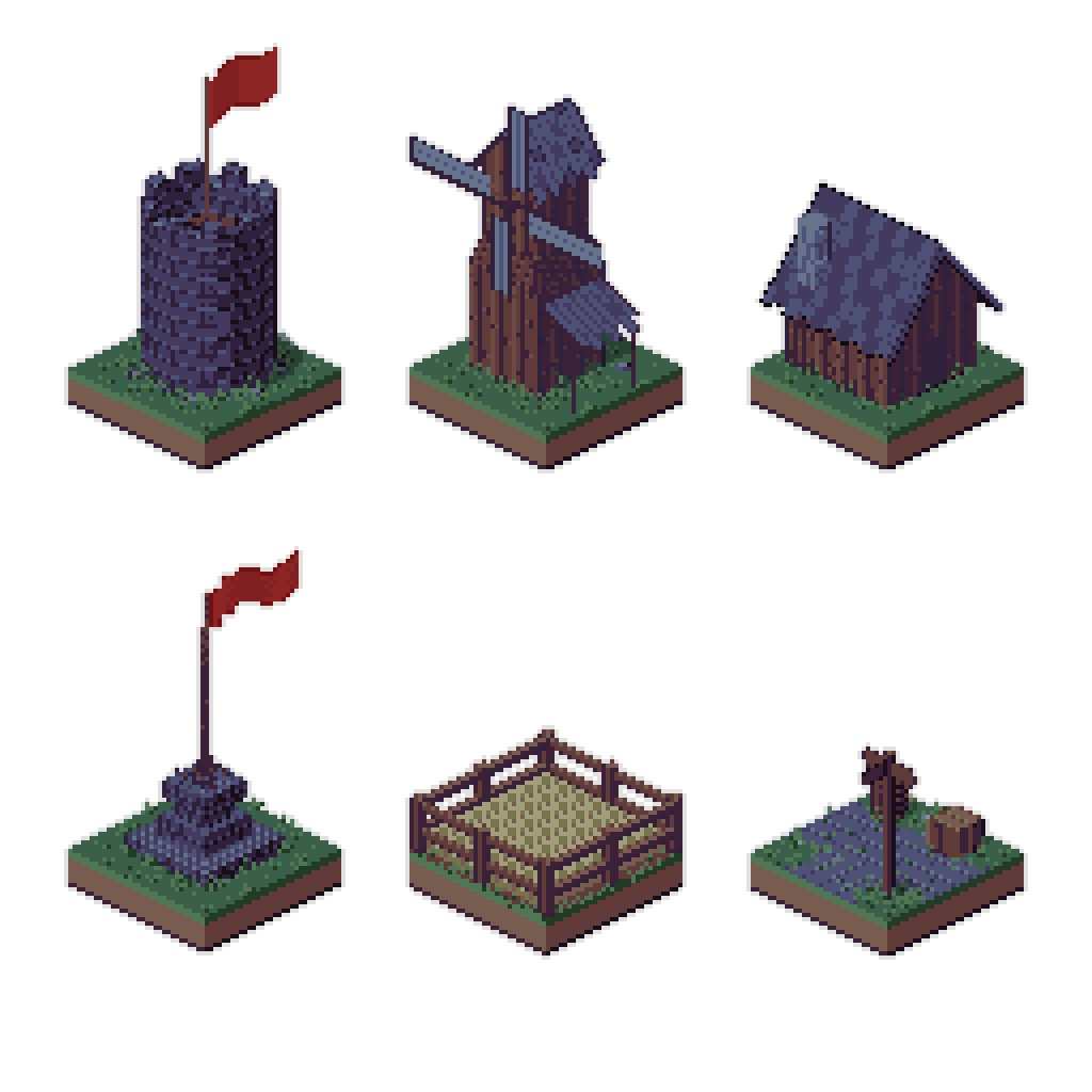 等距视角的像素中世纪策略游戏图块素材