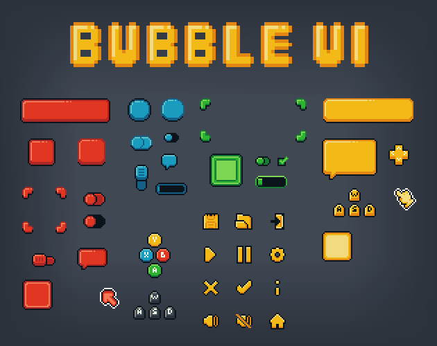 5种不同颜色的复古像素气泡主题用户界面UI素材