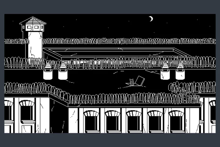 4个精美的1bit黑白视差效果像素监狱背景图片素材